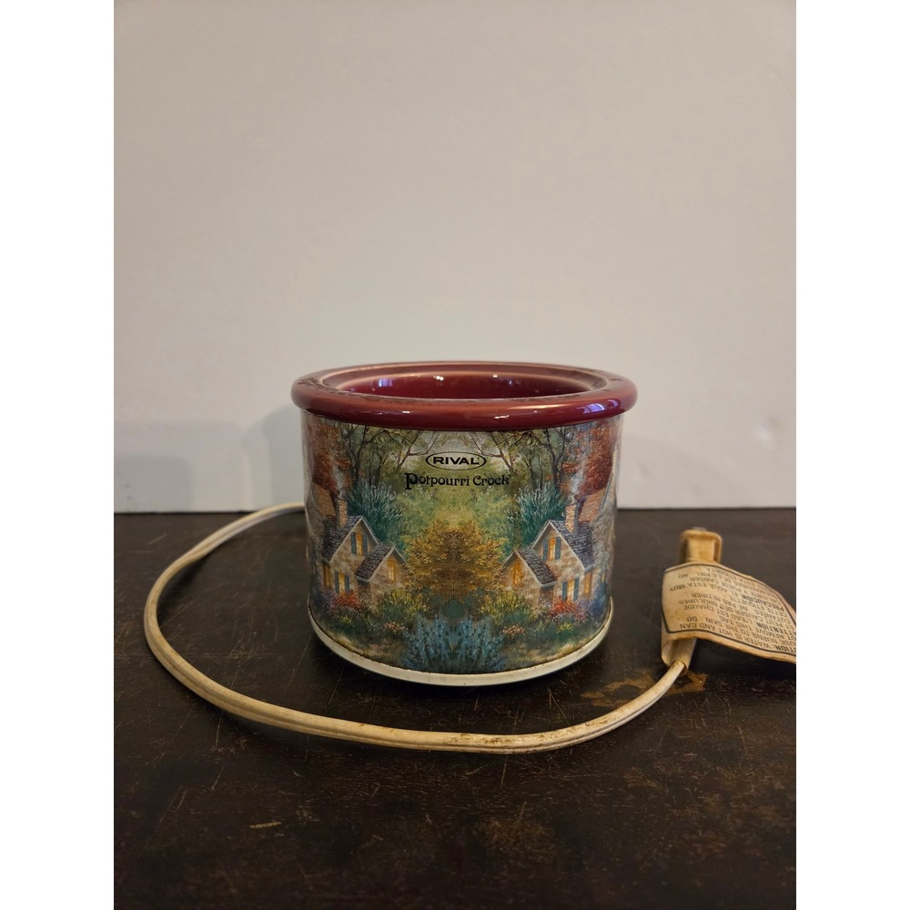 Vintage Rival Thomas Kinkade Potpourri Crock Warmer Cottage Scene Home Fragrance